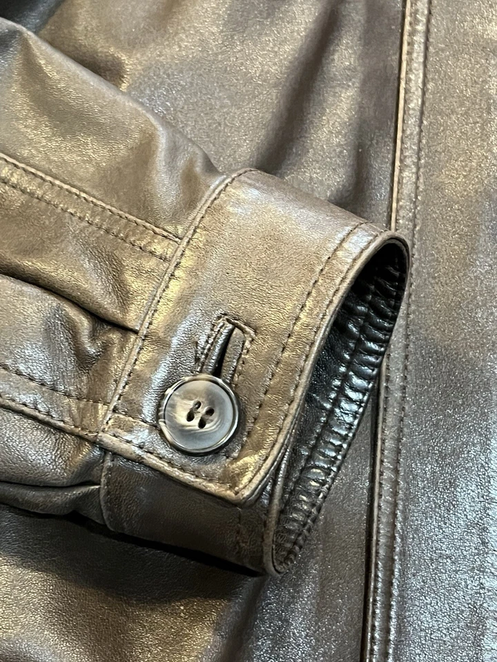 Bruno Magli мужской Bomber мягкая кожаная куртка Sz 42 молнии мотоциклиста коричневый дизайнер - Изображение 4 из 4