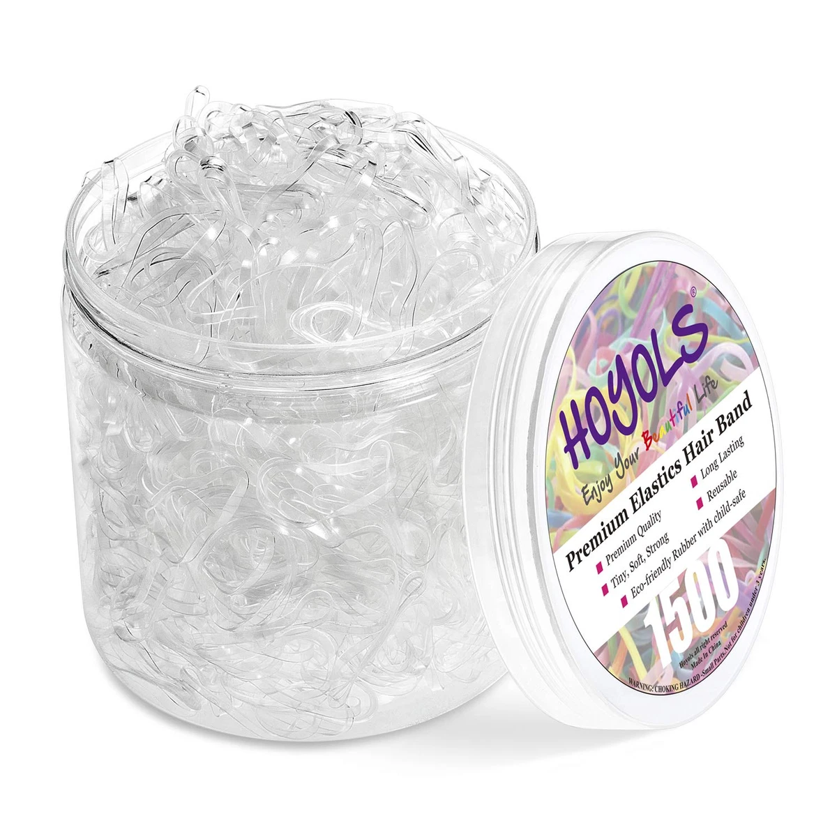 HOYOLS Clear Elastic Hair Rubber Bands, 1500pcs Mini Small Clear Ponytail  Elasti