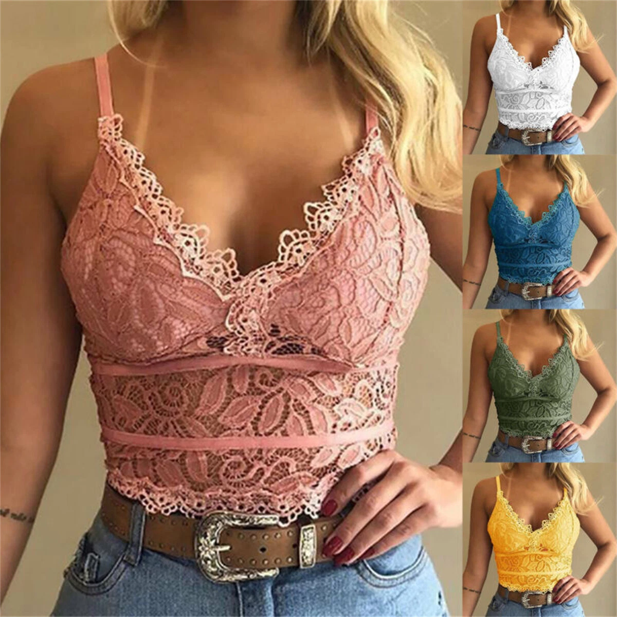 Women's Lace Floral Bralette Bralet Bra Bustier Vest Crop Tops Cami Tank  S-3XL