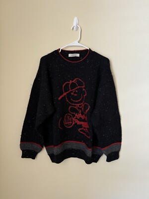 HISTORY ICEBERG 90svintage長袖ニット刺繍セーター Iceberg History Charlie Brown Knit Sweater Embroidered Black Vtg