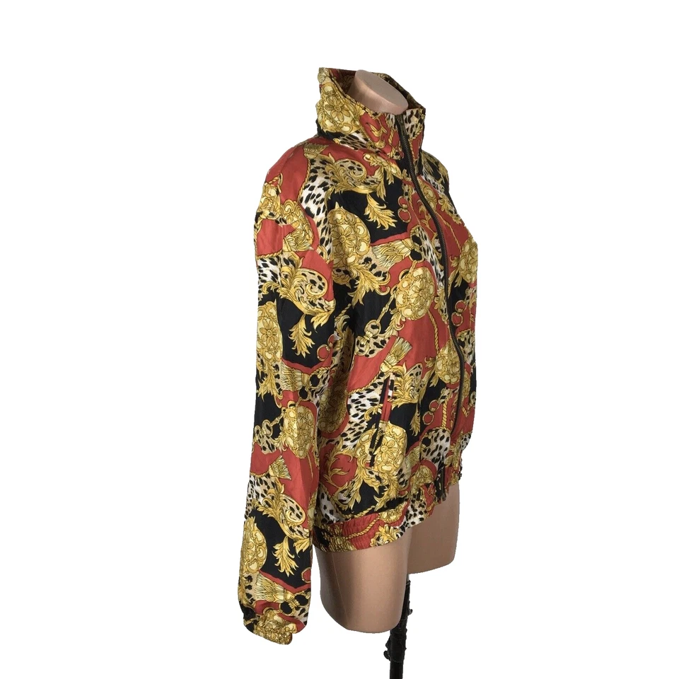 Jaqueta vintage anos 90 Evr 100% seda hip hop Cc correntes bombardeiro estampada por toda parte M BRILHANTE - Imagem 4 de 4