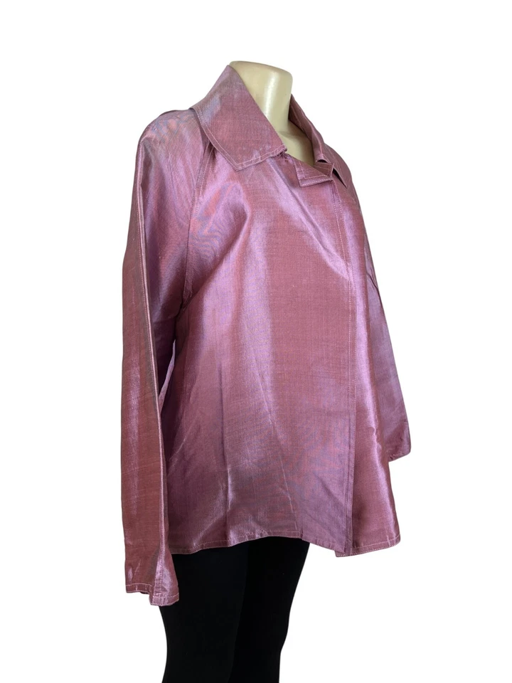 Nina McLemore 金属色粉色夹克长袖宽领隐藏式前襟女式 — 第 2/4 张图片