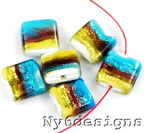 Lampwork Glass Golden Blue Ribbon Pillow Beads 15mm 6pcs(D17) Free Shipping - Picture 5 of 6