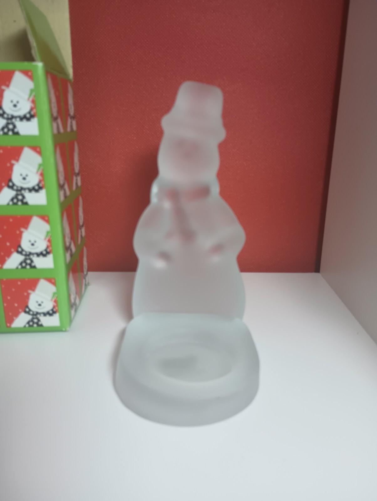 Vintage Toscany Collection Snowman Frosted Glass Votive Candle Holder in Box