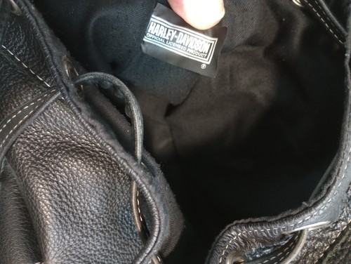 Harley Davidson Genuine Black Leather Bucket Bag Drawstring Purse - Picture 4 of 5