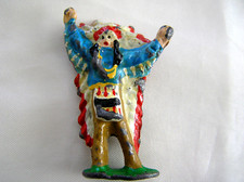 Vintage Colorful Castiron Indian Warrior Figure 2 1/4" tall