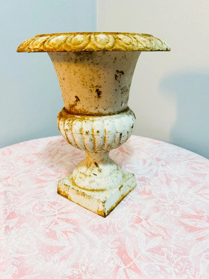 Maceta urna de jardín vintage negra clásica francesa neoclásica de hierro fundido 7,5" Foto 4 de 4