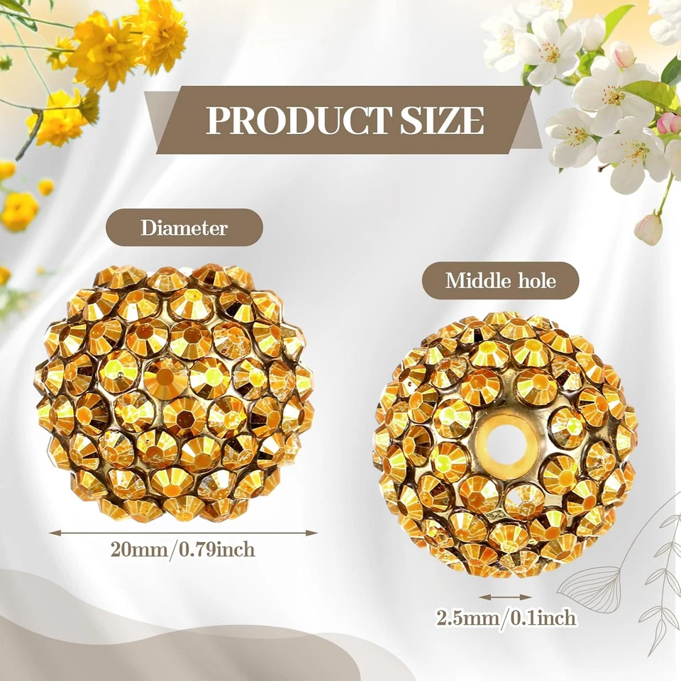 40 Pcs 20 Mm Rhinestone Beads Bulk Crystal round Disco Ball Chunky Bubblegum Bea Foto 2 de 4