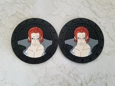 UNIVERSAL COASTERS 2PC SILICONE CAR CUP HOLDER INSERT ANIME ONE PIECE ~SHANKS