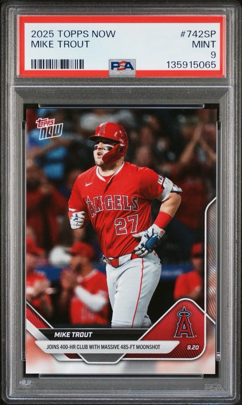 2025 TOPPS NOW #742MIKE TROUT PSA 9 Mint Short Print SP 400th HR 485 Feet