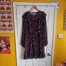 Next black burgundy pink floral vintage style sheer dress under dress size 16