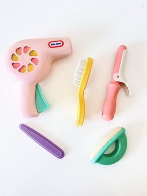 Vintage Little Tikes Beauty Salon Hairdryer Brush Curling Iron Pretend Nail File