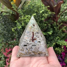 Amazonite Tree of Life Copper Rainbow Moonstone Resin Orgone Pyramid