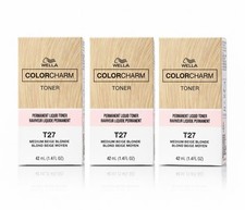  3 Pack Wella ColorCharm Permanent Hair Toner Liquid T27 Medium Beige Blonde 