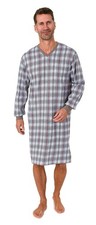 Herren Nachthemd mit V-Hals Langarm Karo Übergrößen Baumwolle 74557