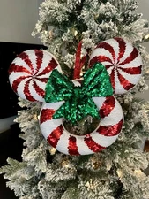 Disney Parks Sequin Mickey Mouse Peppermint Wreath, Excellent Condition!