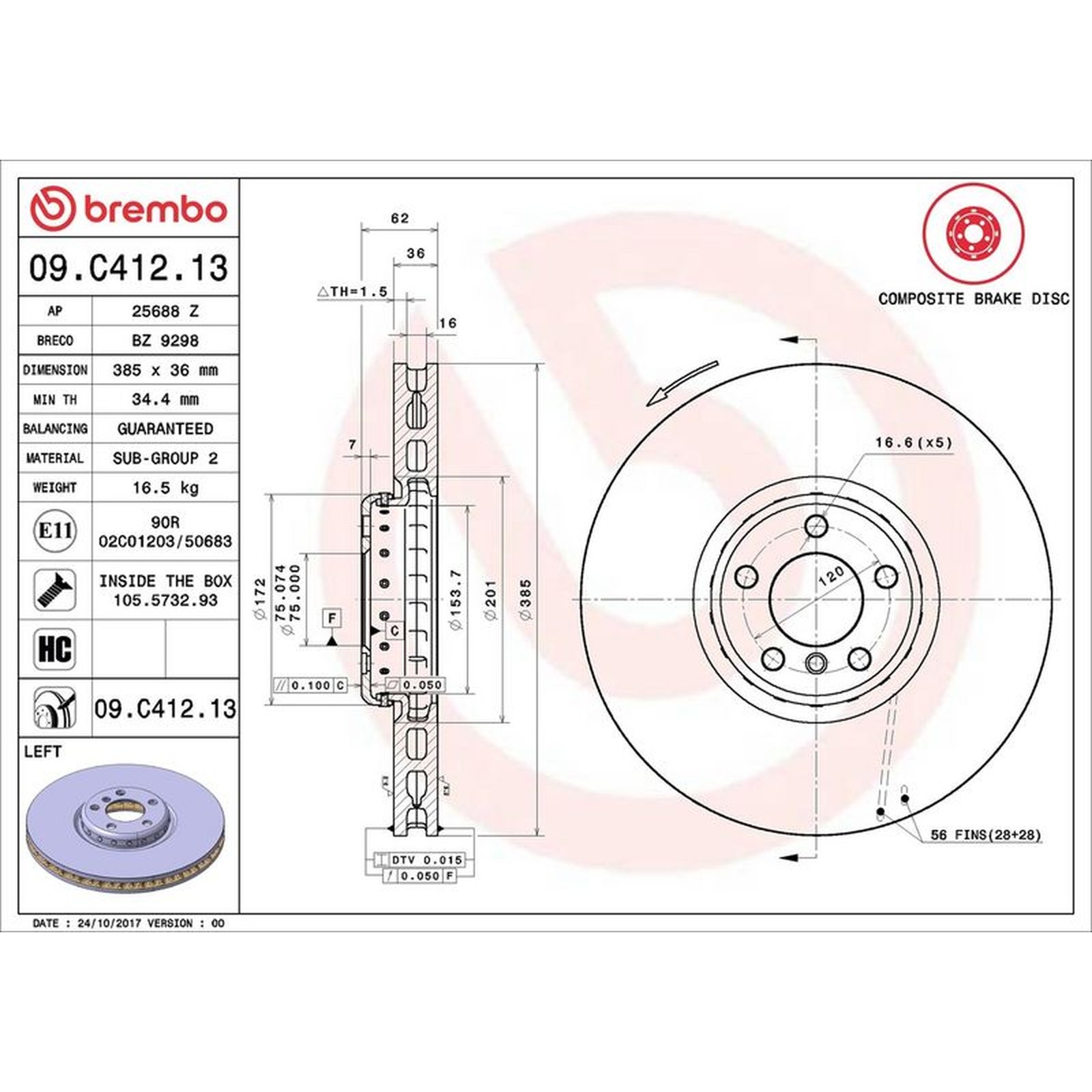 Brake Disc Single Vented fits BMW X6 M50d E71, F16 3.0D Front Left 11 to 19 New - Image 6