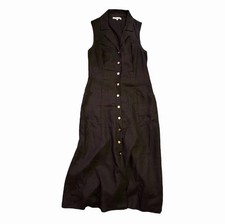 Reformation 100%Linen Black Button-Down Midi Dress Size 12