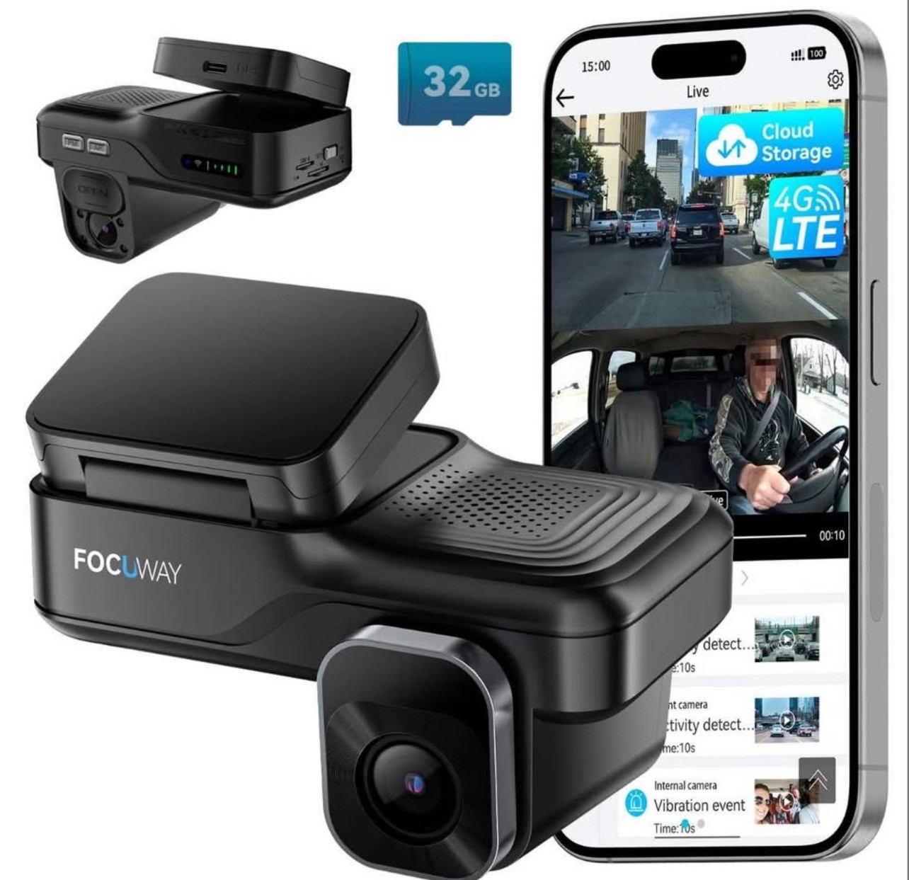 Dash Cam Front Inside, 4G LTE Security Cam for Car, Remote Live-View, Instant