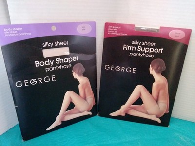 2 Pair George PLUS Size Pantyhose Taupe Firm Support & Ivory Body Shaper