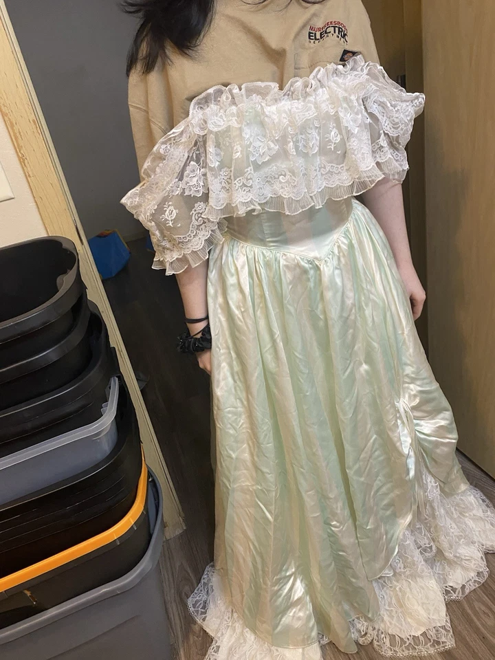 Vestido de Baile Gunne Sax By Jessica McClintock Vestido Formal Listrado Azul Branco *LEIA* - Imagem 3 de 4