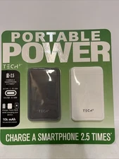 Tech2 2 Pack Portable Power Charger 10K mAh With Charging Cable BLACK/WHITE