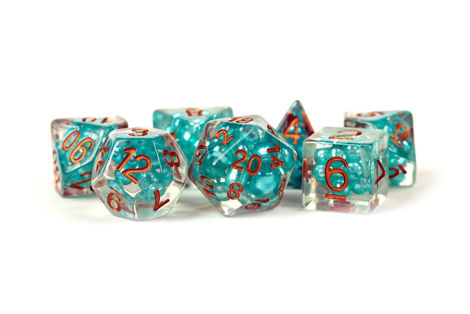 Pearl Dice Teal w Copper Numbers 16mm Resin Poly Dice Set 4590₽