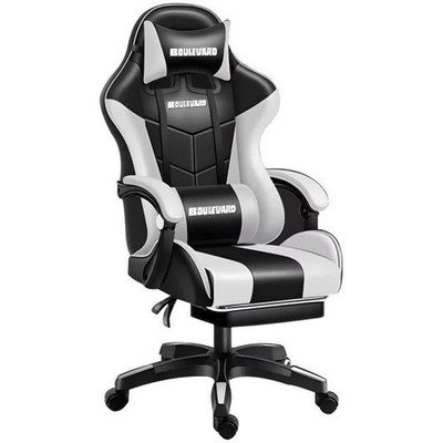 Boulevard Ergonomischer Kunstleder Gaming Bürostuhl Schwarz Weiß Fußstütze
