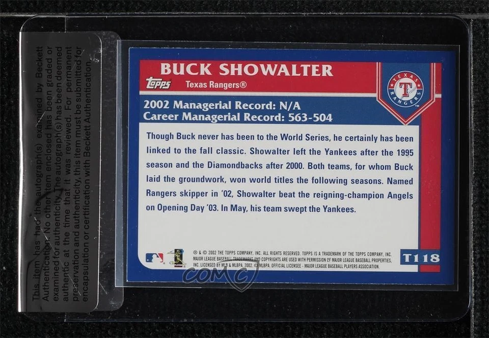 BAS 2003 Topps Traded & Rookies Buck Showalter #T118 Seal of Authenticity Auto - Image 2 of 2