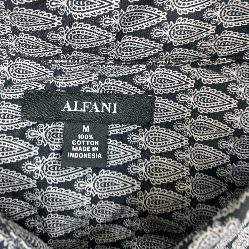 Alfani Button-Up Shirt Men's Size M Black Long Sleeve Paisley Collared Cotton - Image 3 of 4
