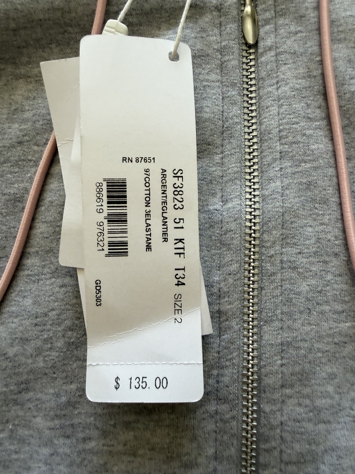 NWT Lacoste Sport Gray Full Zip Hoodie Women's Size 2 Cotton SF3823 51 thumbnail 11