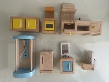 Wooden Doll House Furniture Bathroom Shower, Toilet, Kitchen Cabinet Sink, Oven