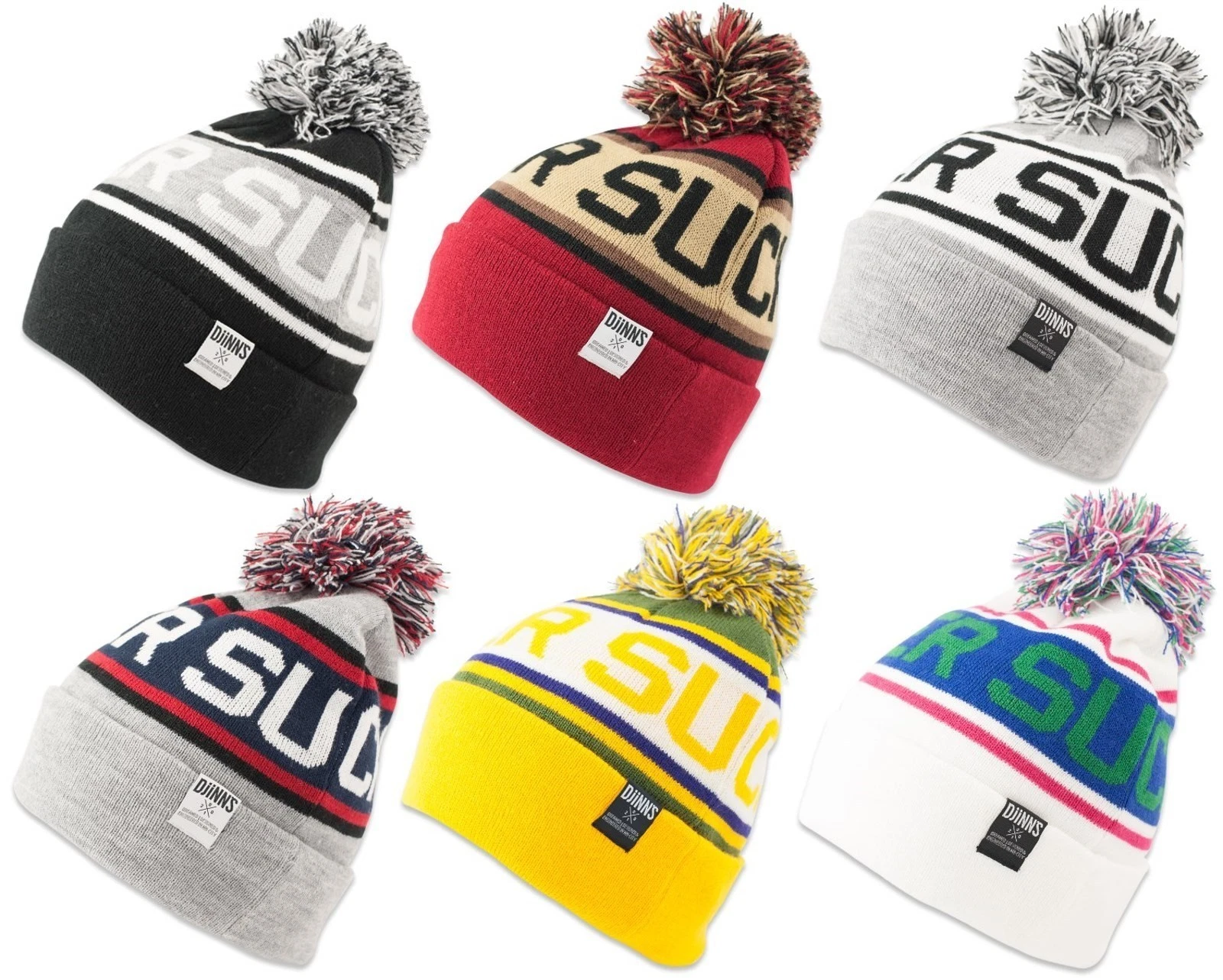 Djinns ® Removable Bubble Beanie Winter Basic Flap Long Cap Knit Pom Pom Hat