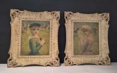 VINTAGE HULDAH FRAMED PRINT FRENCH IMPRESSIONIST BEFORE & AFTER THE RACE SET (2)