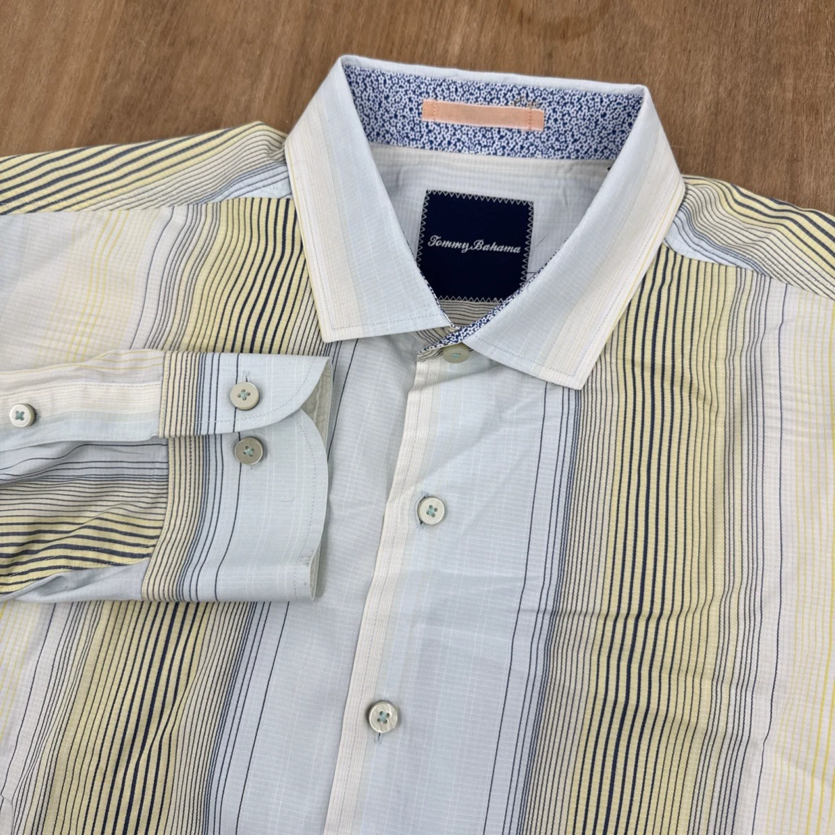 Tommy Bahama 100% Cotton Long Sleeve Button Down Men's L Yellow Striped Casual