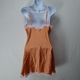 Vintage Victoria's Secret Coral Pink Lace Chemise Slip Dress Lingerie Sz M 