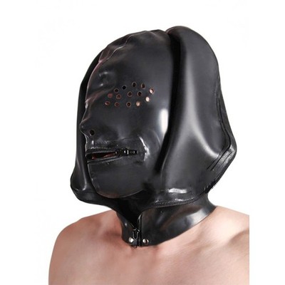 Doppellagig Latex Gummi Maske Perforierte Augen Reißverschluss Mund Fetisch Hood