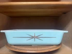 New ListingRare Pyrex Atomic Starburst 575-B Turquoise Gold VTG 1960 Casserole NO LID MCM