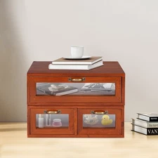 Vintage Desk Organizer Tabletop Storage Organization Box w/ 3 Drawers for Office