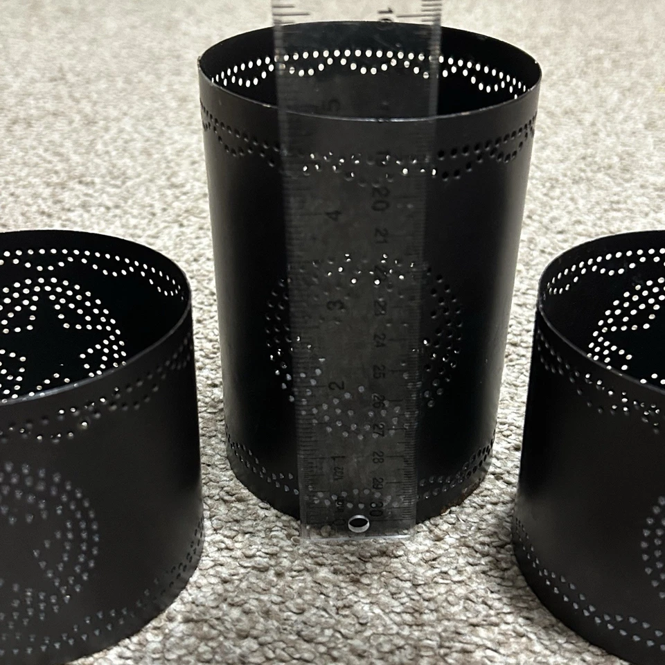 Punched Hole Star Pattern Tin Metal Rustic Candle Holders One Large Two Small - Image 3 of 4