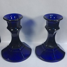 Pair of Vintage Cobalt Blue Hexagon Candle St...