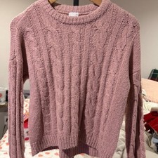 Abercrombie Kids Pink Cable Knit Crew Neck Sweater Girls Size 11/12 Long Sleeve
