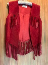 Great vintage western red suede cowgirl vest with fringe and beads