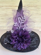 Handmade Purple Dahlia Witch Hat Wearable Halloween Witch Hat