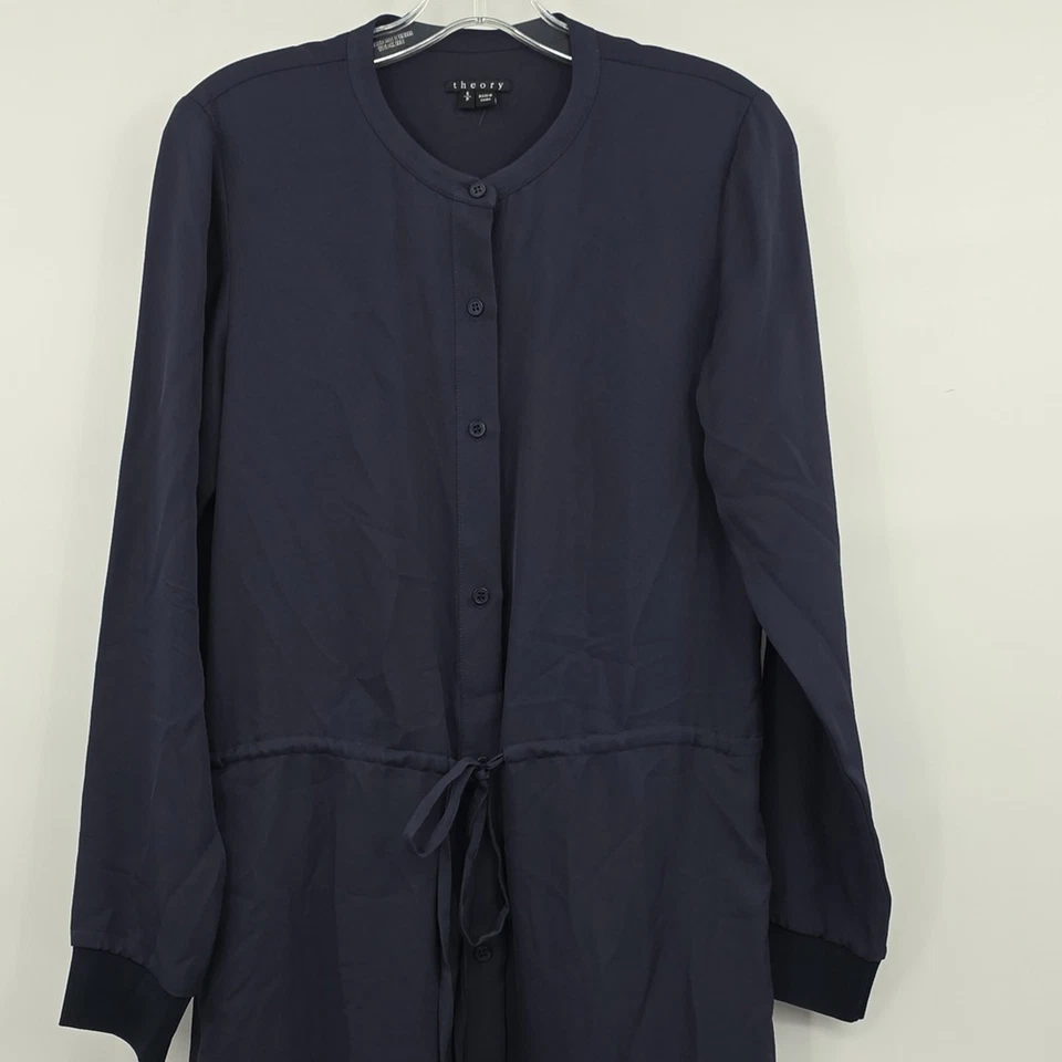 Theory Silk Midnight Blue Button-Up Dress Women's Size S - Image 2 of 4