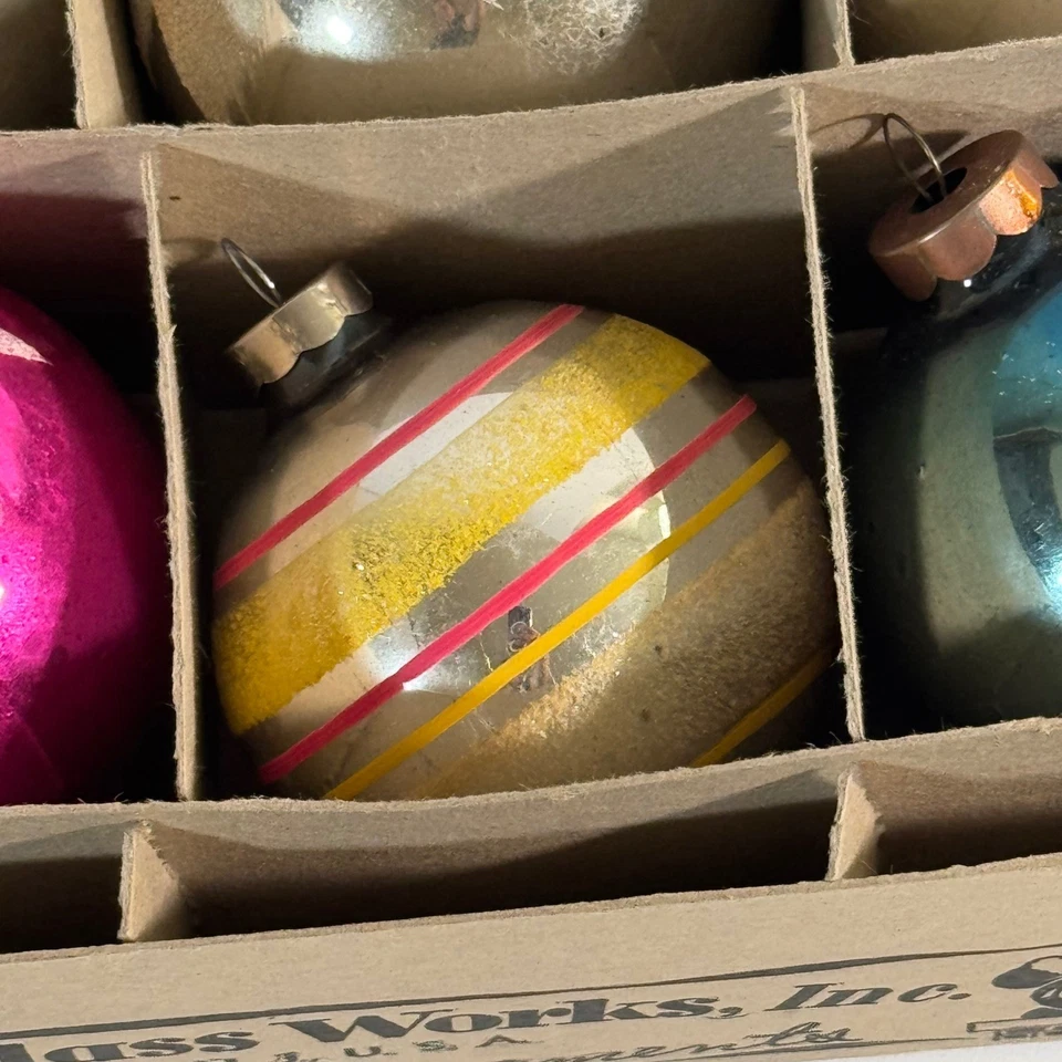 Vtg Christmas Ornaments Made in US OF A Glass Shiny Glitter Retro Holiday Decor - Image 4 of 4