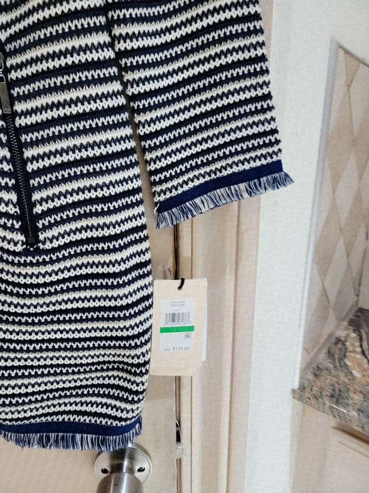 Nueva Chaqueta Cárdigan Ivanka Trump Azul Blanco con Bolsillos con Cremallera Talla Grande Foto 3 de 4