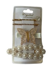 4Pc Pearl Butterfly Hair Clip Set Gold Rhinestone Bobby Pins Barrette Women