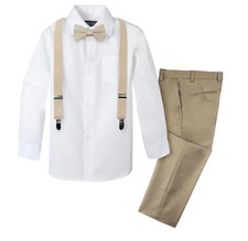 NEW Spring Notion Boys sz 18 Khaki Dress Pants, Shirt, Bowtie, suspenders 67A 