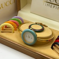 GUCCI Change Bezel 12 Colors Gold Women's Watch M Size Working Very Beautiful